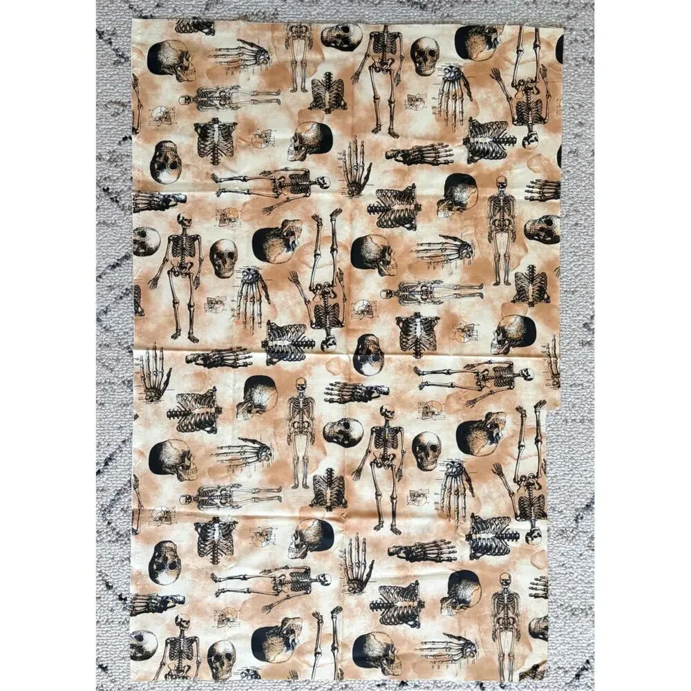 Timeless Treasures Clever Skeleton Fabric 5/8 Yd Remnant Gothic Anatomy Cotton
